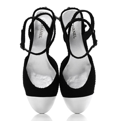 Chanel Tweed Iridescent Calfskin Cap Toe CC Slingback Pumps 39 Black Silver 4 of 9