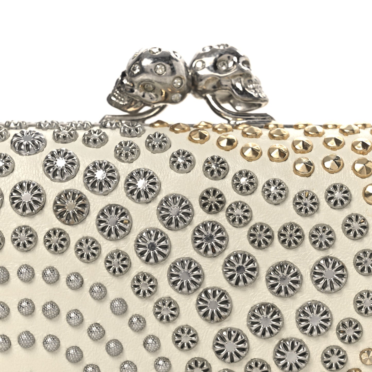 Nappa Studded Twin Skull Box Clutch Ivory