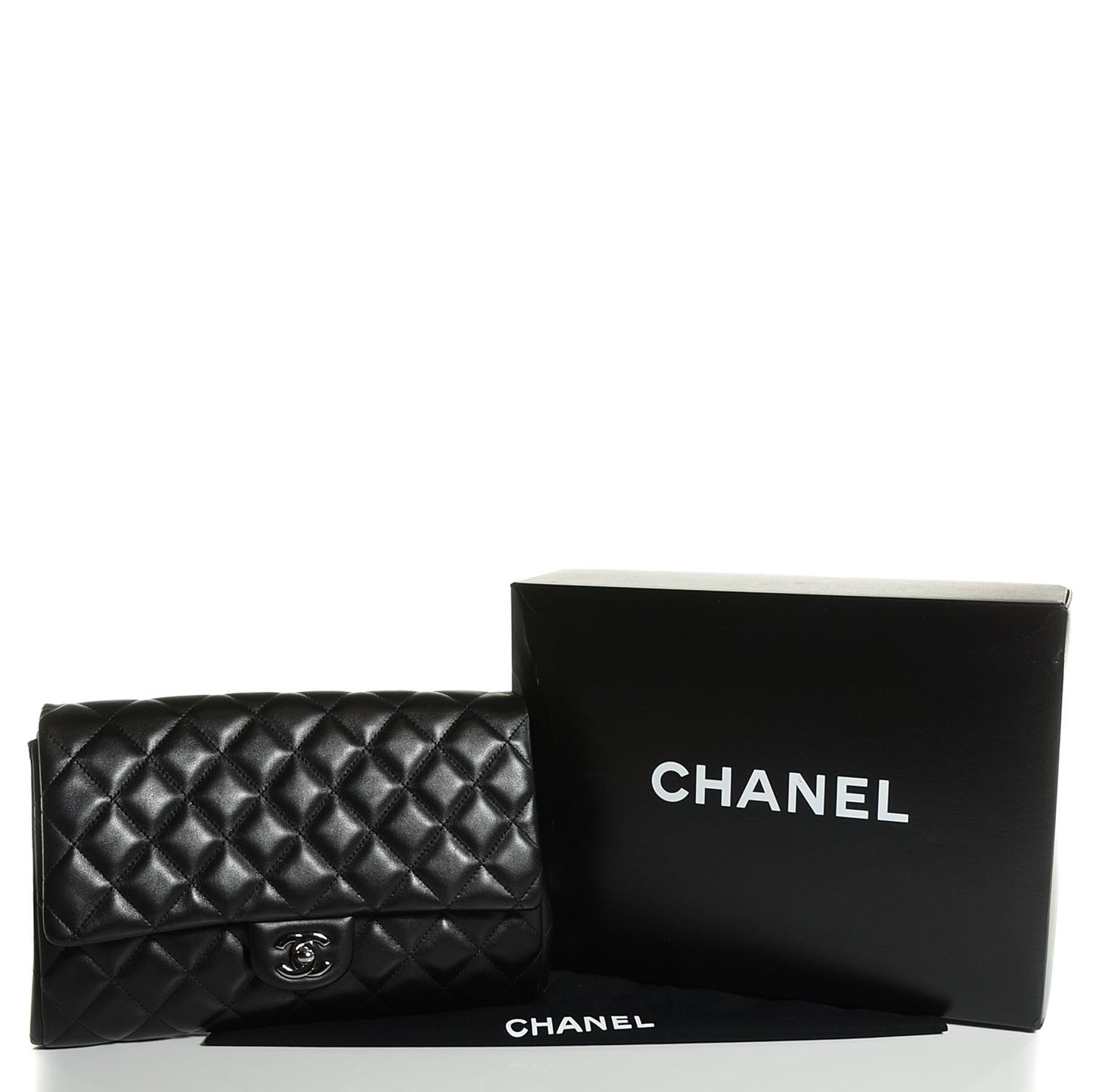 Lambskin Quilted Clutch With Chain Flap Black