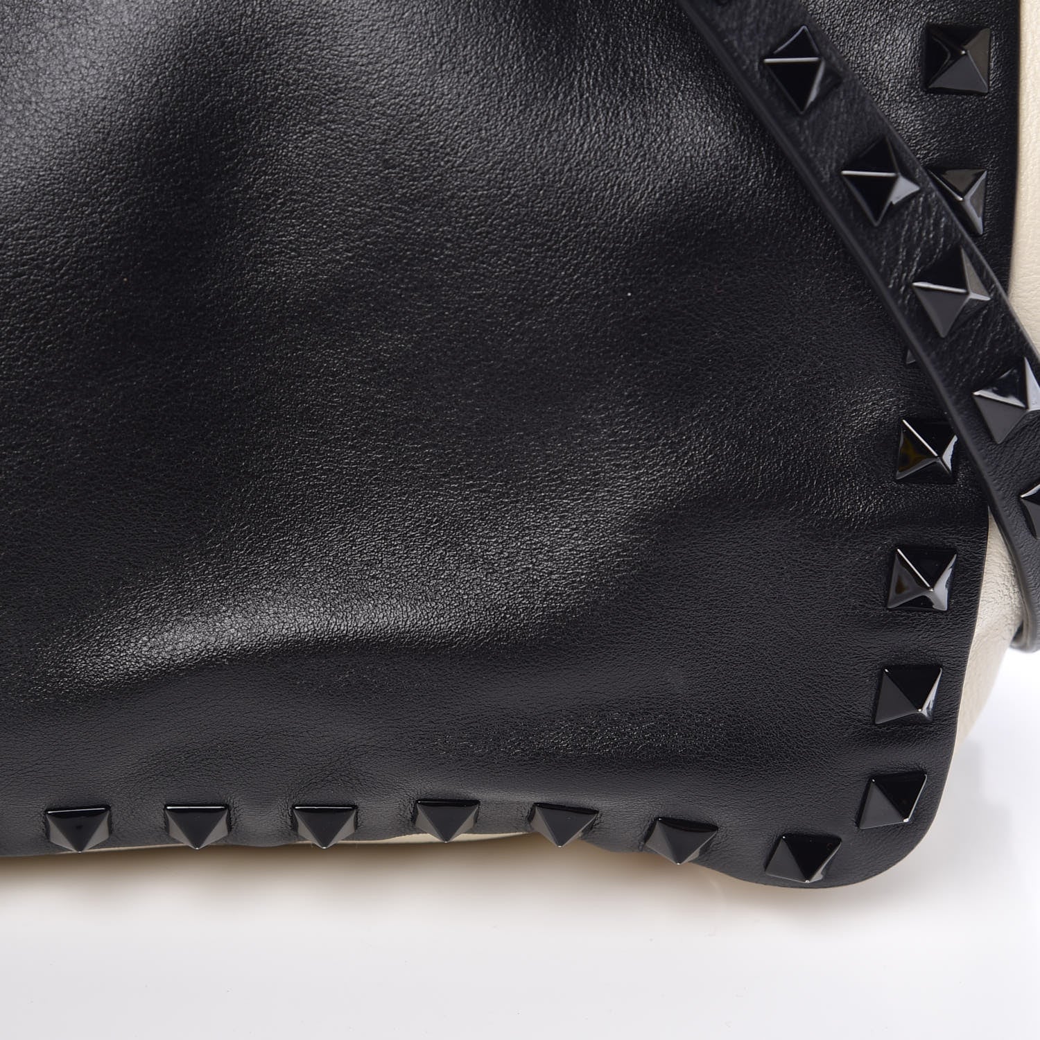 Valentino Garavani Vitello Monochrome Small Rockstud Tote Black Light Ivory 13 of 14