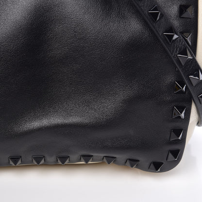 Valentino Garavani Vitello Monochrome Small Rockstud Tote Black Light Ivory 13 of 14
