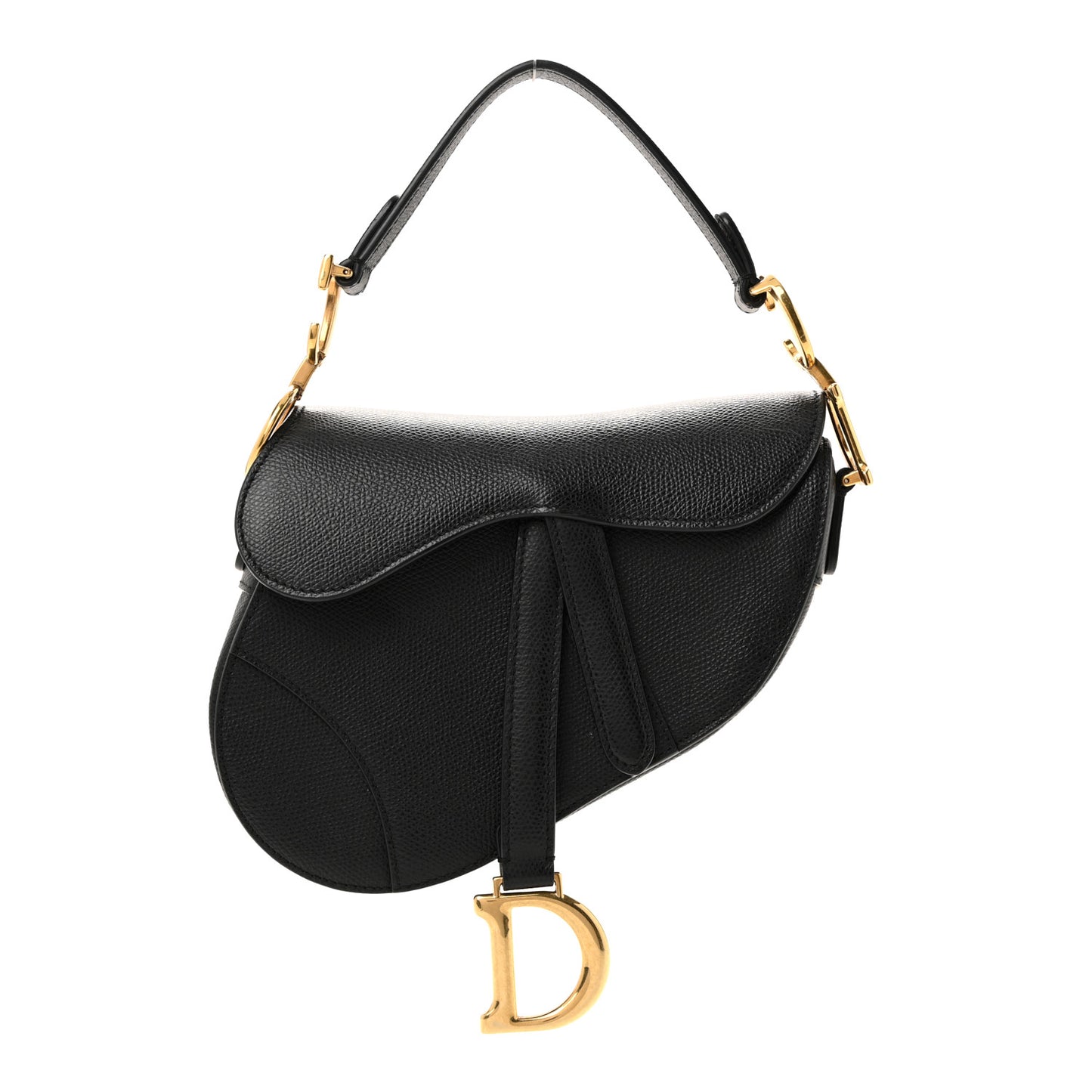 Grained Calfskin Mini Saddle Bag Black
