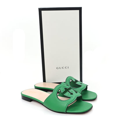Gucci Cosmos Softy Calfskin Interlocking G Cut Out Slide Sandals 38.5 New Shamarock 9 of 9