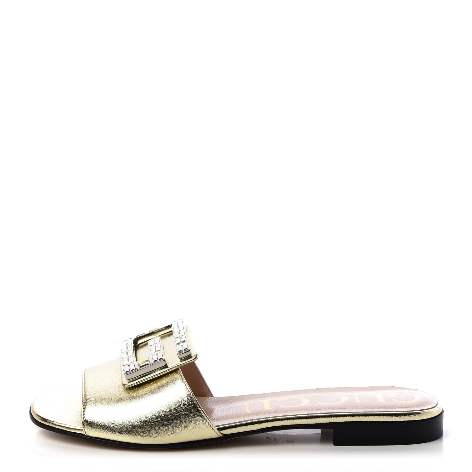 Gucci Metallic Nappa Crystal Square G Madelyn Slide Sandals 39.5 Gold 1 of 11
