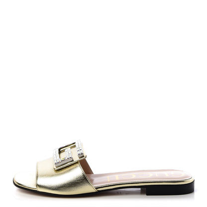 Gucci Metallic Nappa Crystal Square G Madelyn Slide Sandals 39.5 Gold 1 of 11