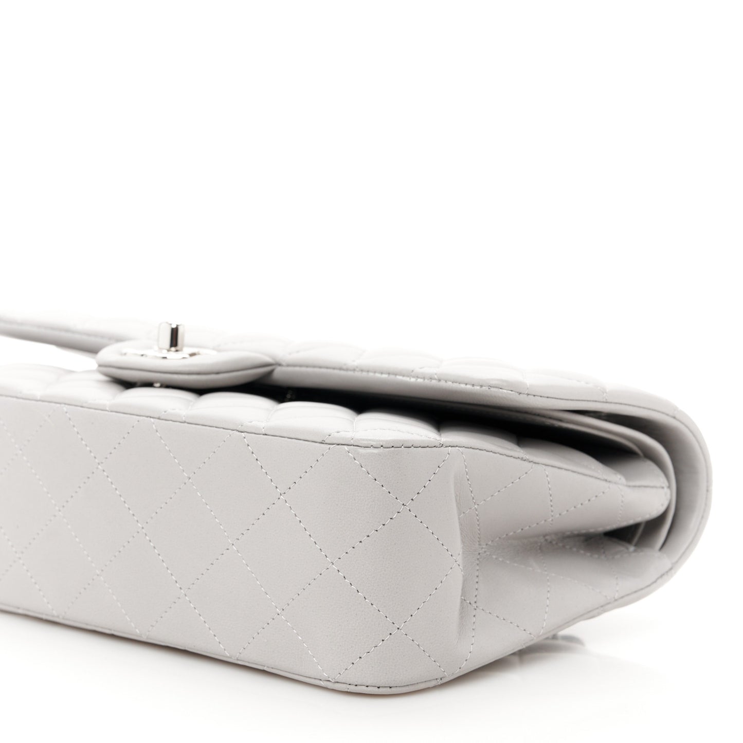 Lambskin Quilted Medium Double Flap Grey