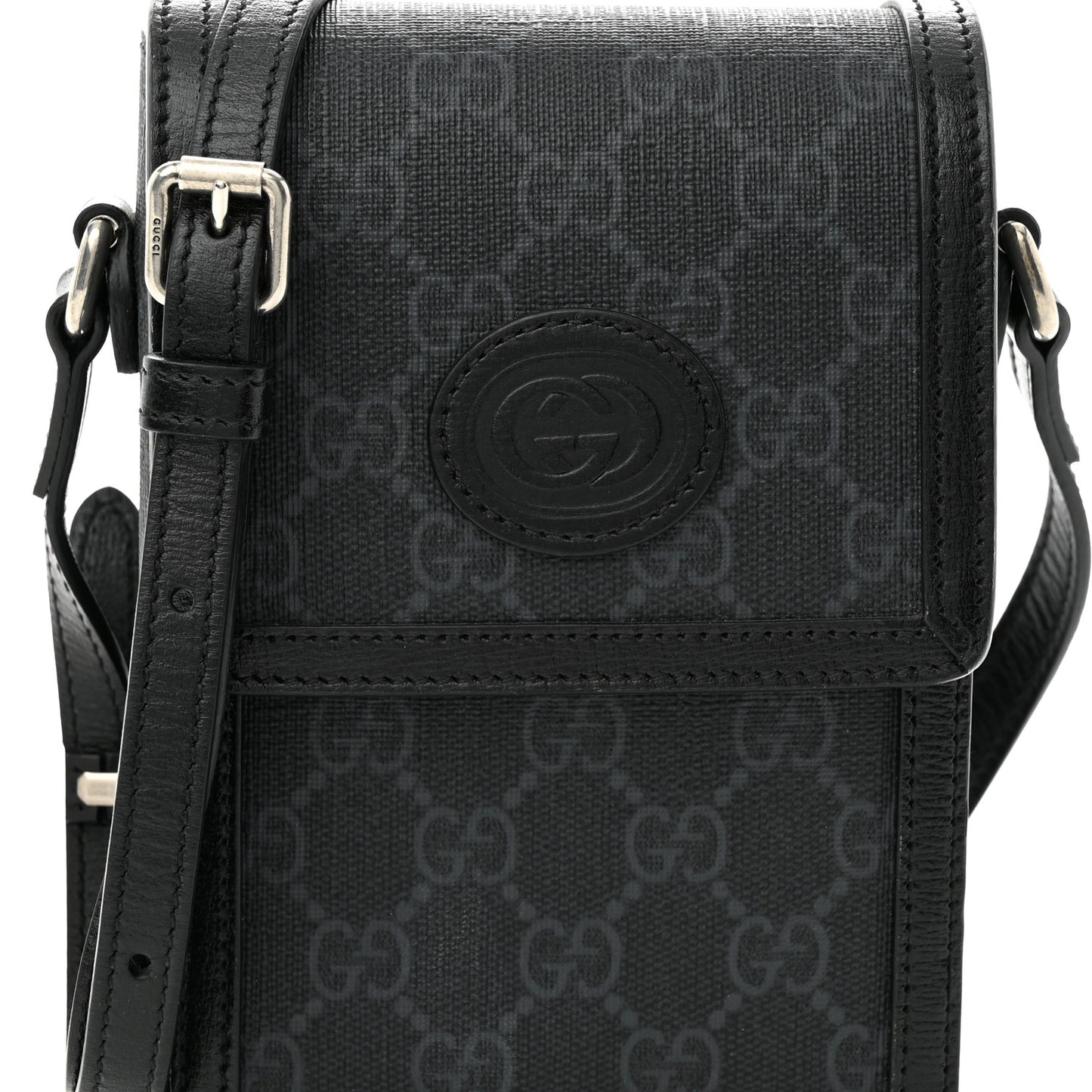 GG Supreme Monogram Azalea Calfskin Mini Retro Interlocking G Crossbody Bag Black