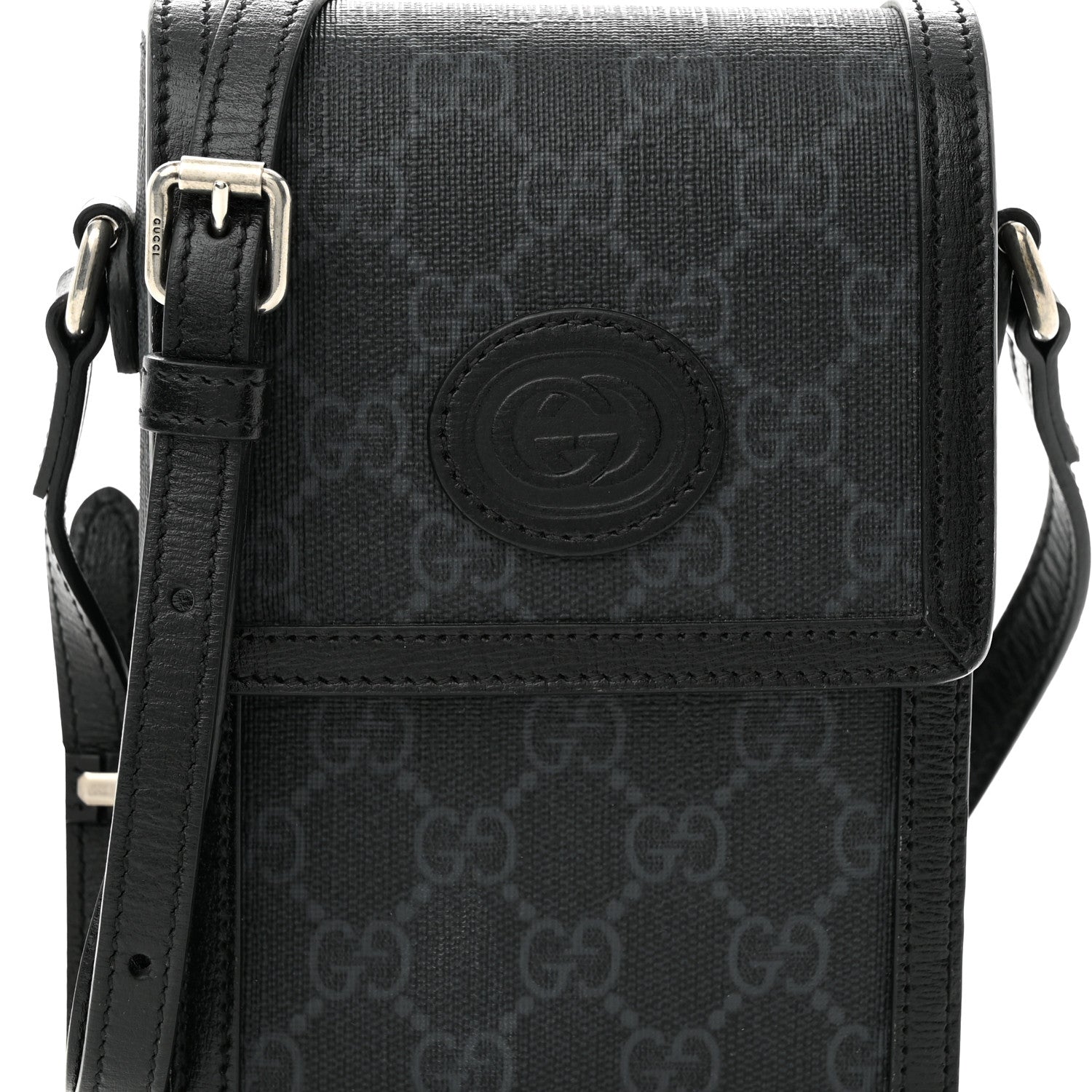 Gucci GG Supreme Monogram Azalea Calfskin Mini Retro Interlocking G Crossbody Bag Black 8 of 10