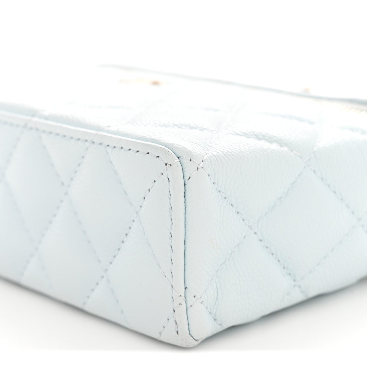 Caviar Quilted Top Handle Slim Vanity With Chain Light Blue