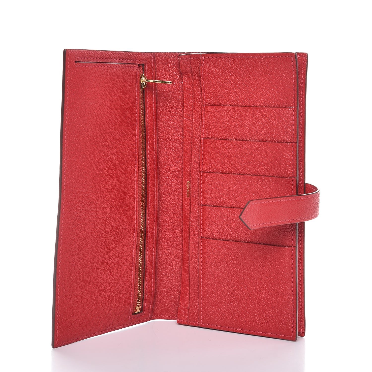 Hermes Chevre Mysore Bearn Gusset Wallet Rouge Casaque 5 of 8