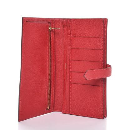 Hermes Chevre Mysore Bearn Gusset Wallet Rouge Casaque 5 of 8