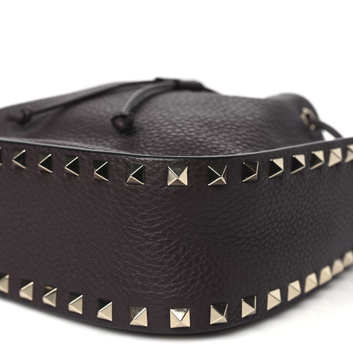 Grained Calfskin Rockstud Bucket Bag Vinaccia