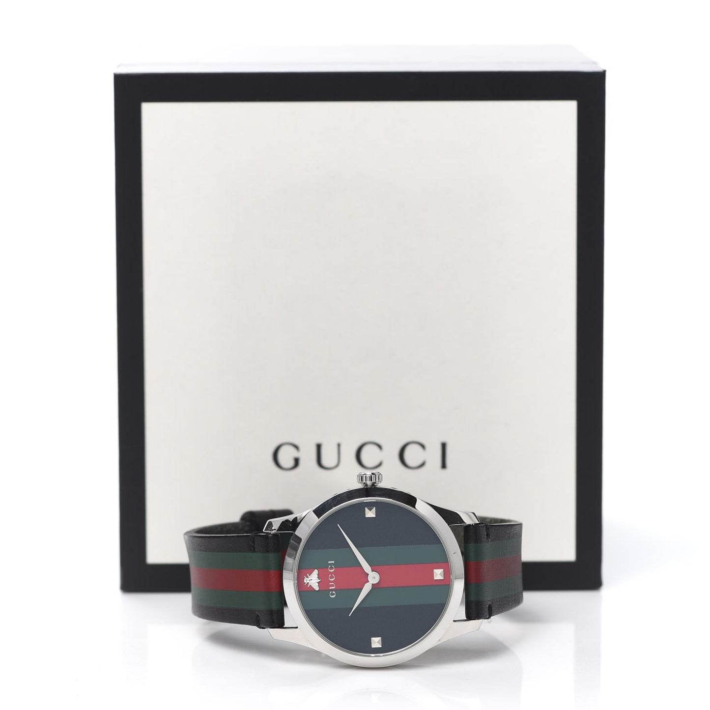 Stainless Steel Calfskin 38mm G-Timeless Stripe Web Quartz Watch Black