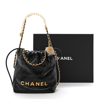 Chanel Shiny Crumpled Calfskin Quilted Pearl Mini Chanel 22 Black 11 of 11