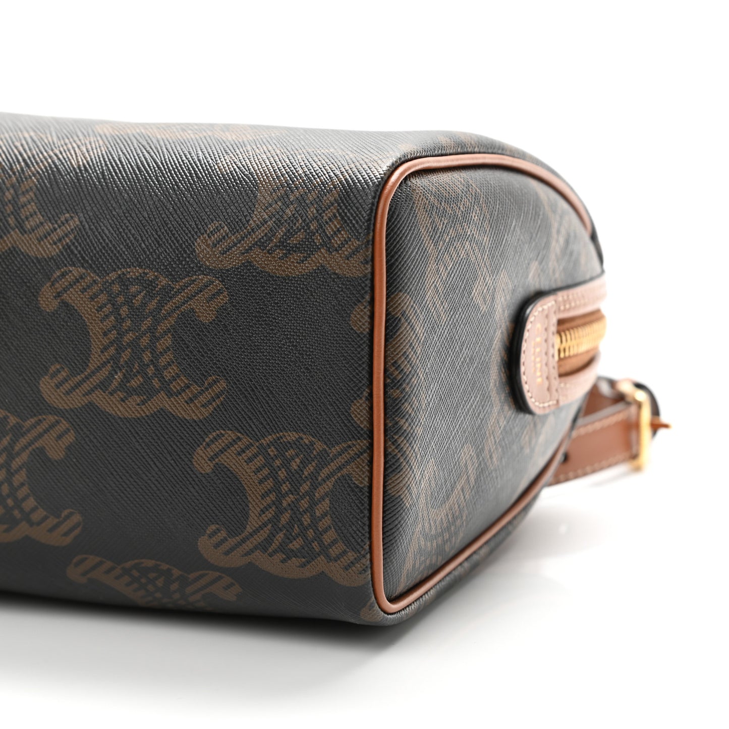 Triomphe Canvas Calfskin Small Boston Bag Tan