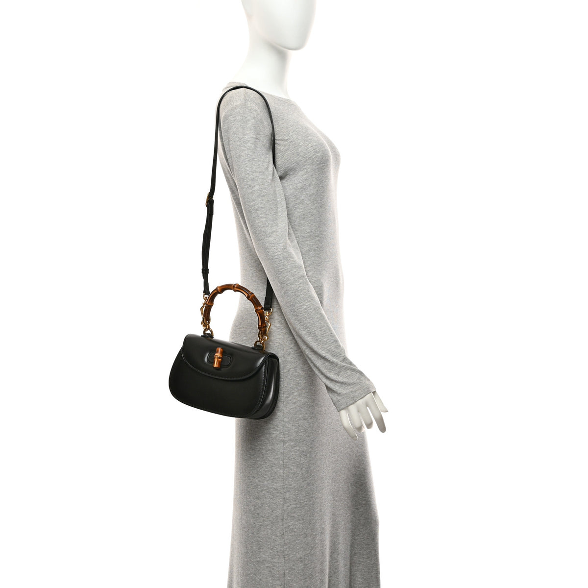 Gucci Boarded Dyana Lux Calfskin Web Monochrome Small Bamboo 1947 Top Handle Bag Black 2 of 11