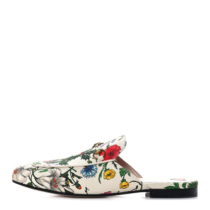 Gucci Canvas Flora Womens Princetown Slippers 40 White Multicolor 1 of 9