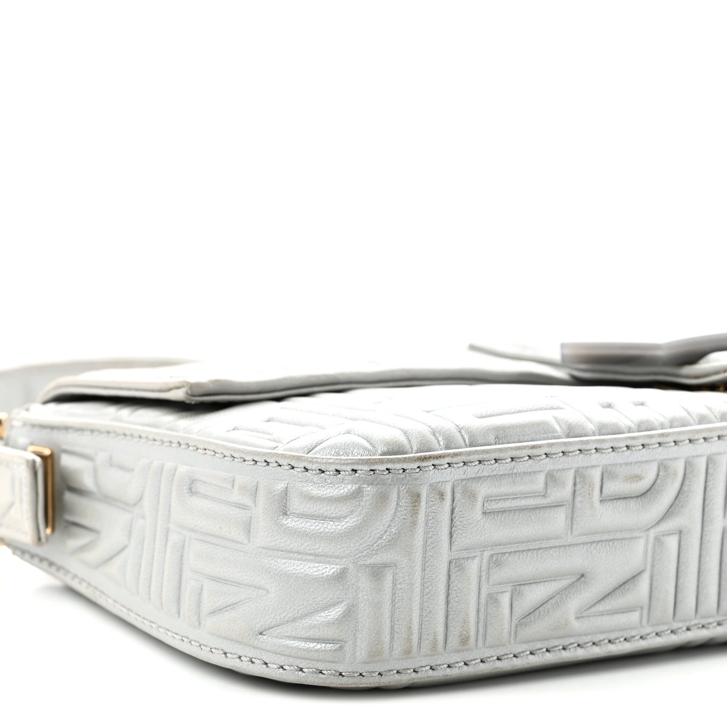 Fendi Nappa Logo Embossed Baguette Silver 9 of 10