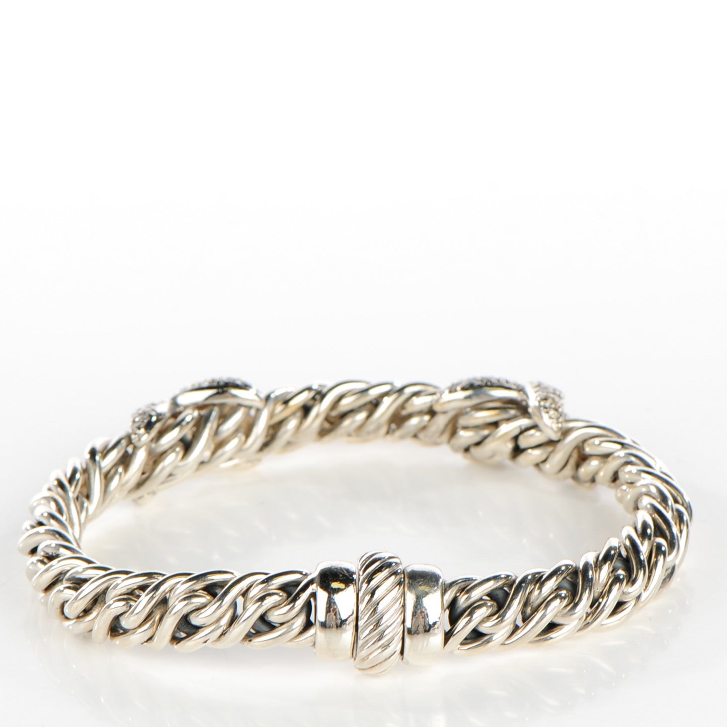 Sterling Silver Pave Diamond 9mm Double X Wheat Bracelet