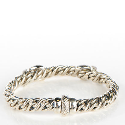 David Yurman Sterling Silver Pave Diamond 9mm Double X Wheat Bracelet 3 of 5