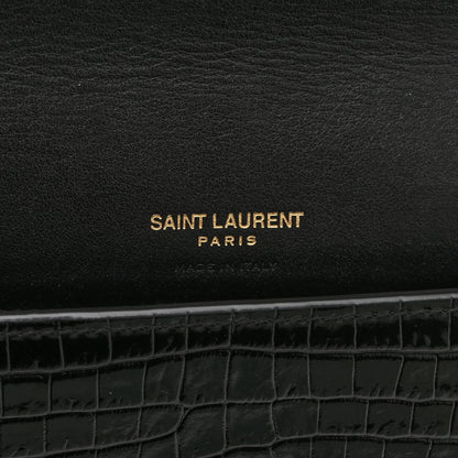 Saint Laurent Crocodile Embossed Monogram Phone Holder Crossbody Black 6 of 10