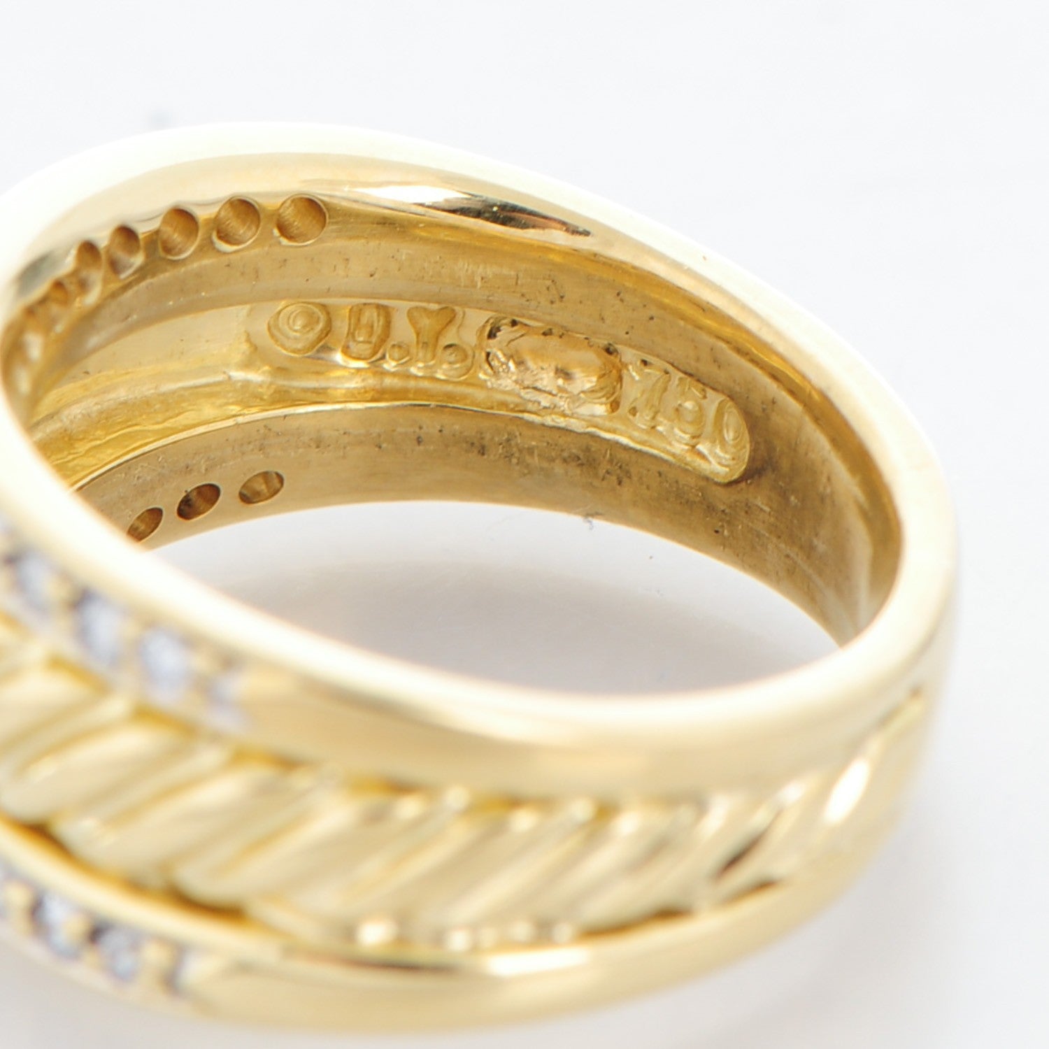 David Yurman 18K Yellow Gold Pave Diamond Cable Cigar Band Ring 6 4 of 5