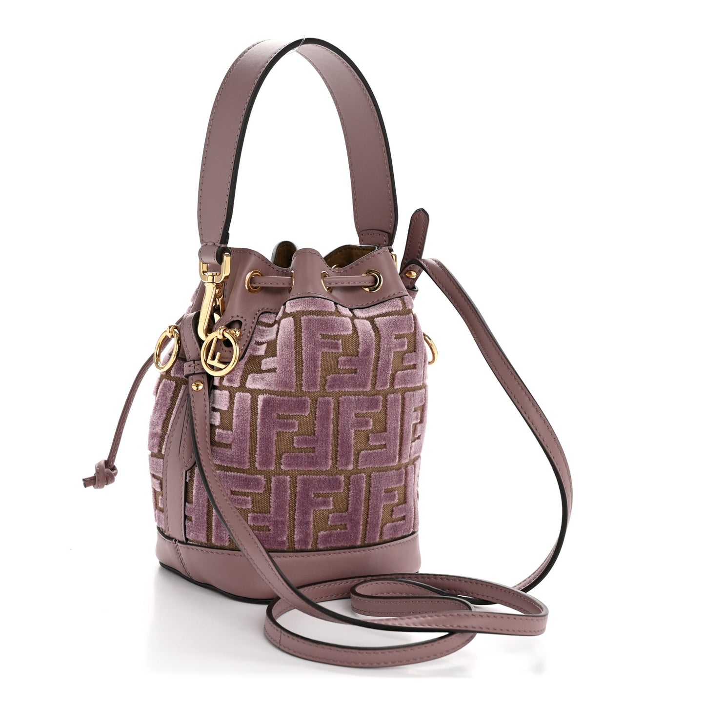 Vitello Grace Velluto FF Mini Mon Tresor Bucket Bag Dusty Mauve