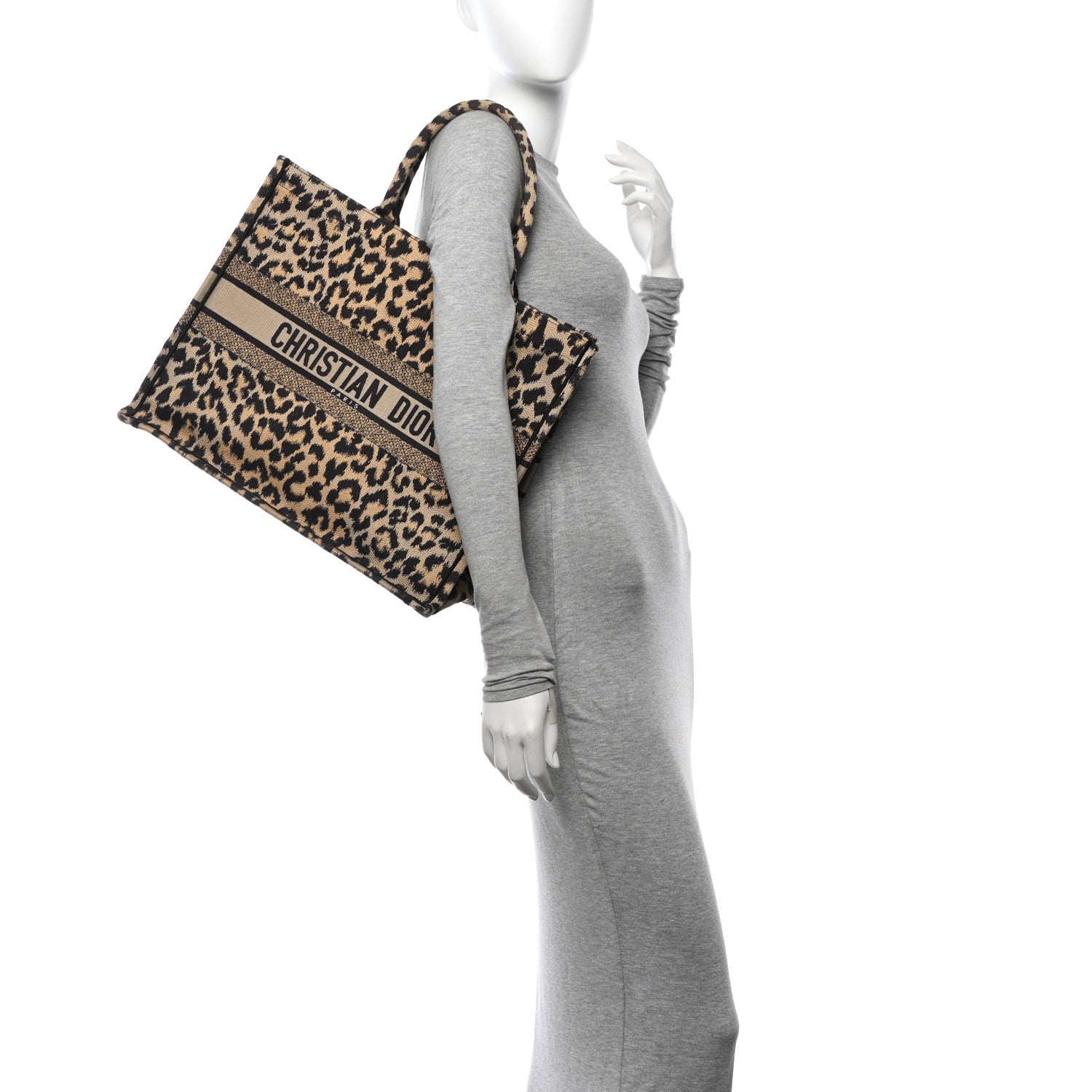 Christian Dior Canvas Mizza Embroidered Large Leopard Book Tote Beige 2 of 13