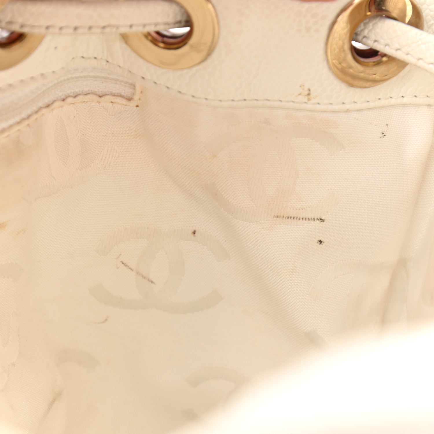 Chanel Caviar Wood Drawstring Bucket Bag White 14 of 15