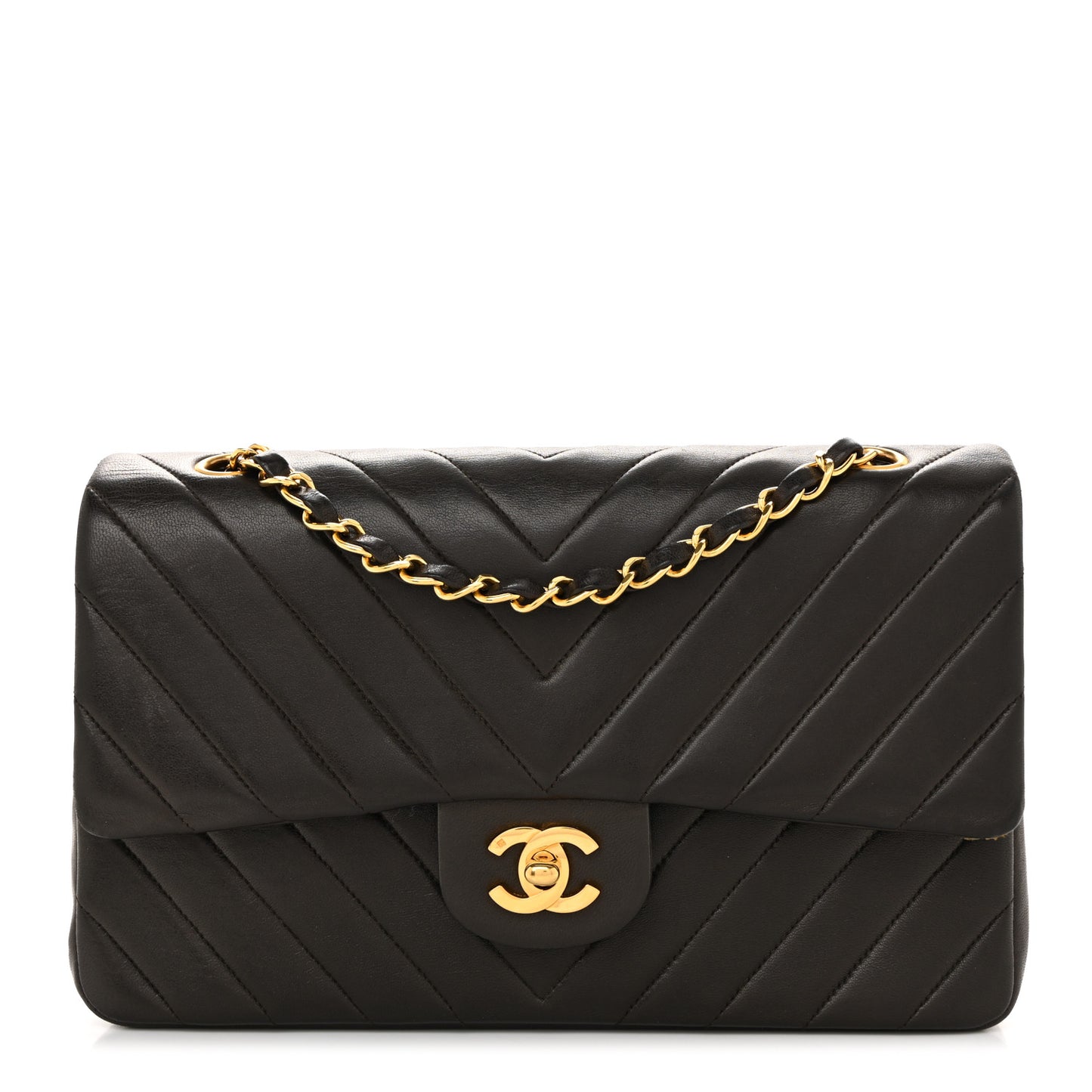 Lambskin Chevron Quilted Medium Double Flap Dark Brown