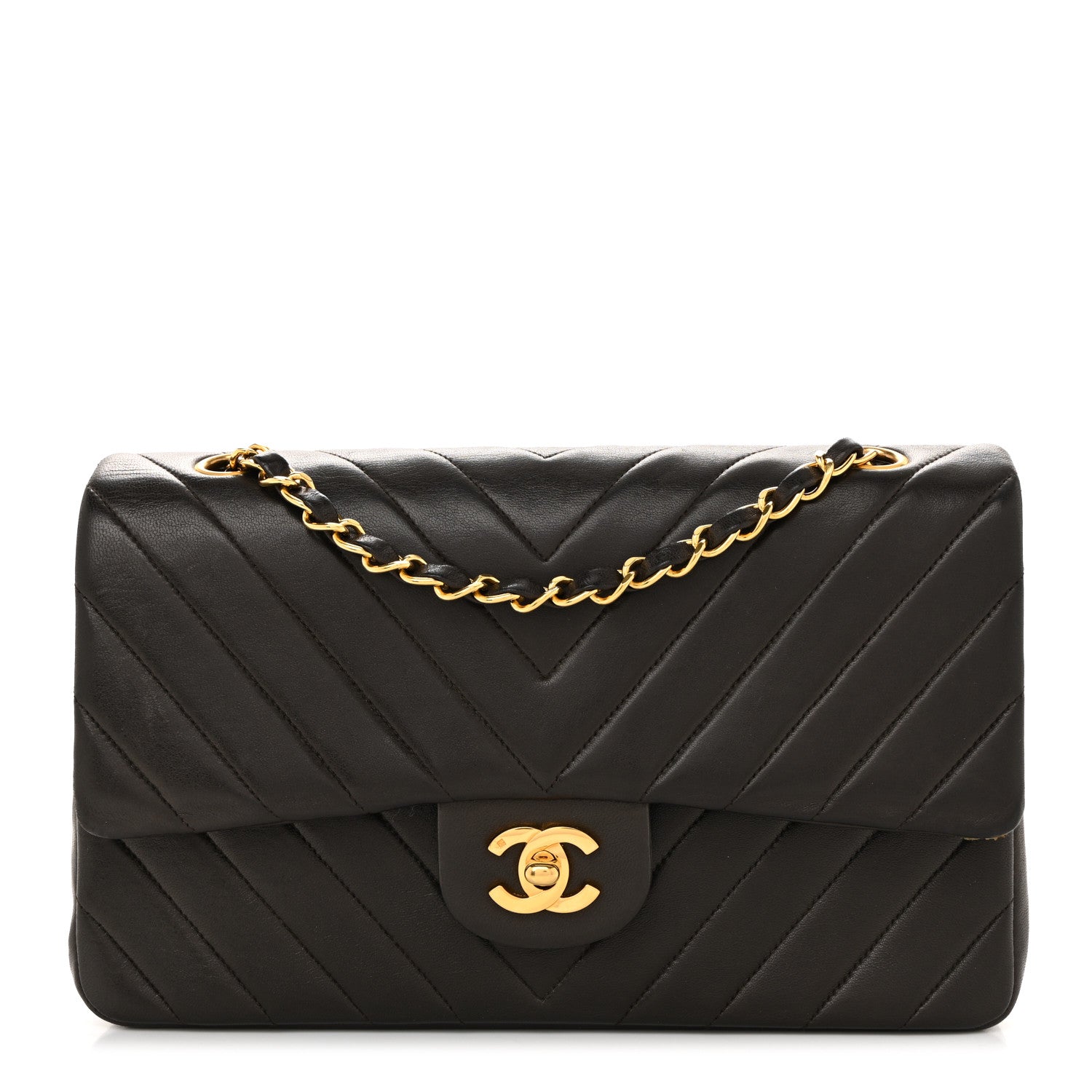 Chanel Lambskin Chevron Quilted Medium Double Flap Dark Brown 1 of 12