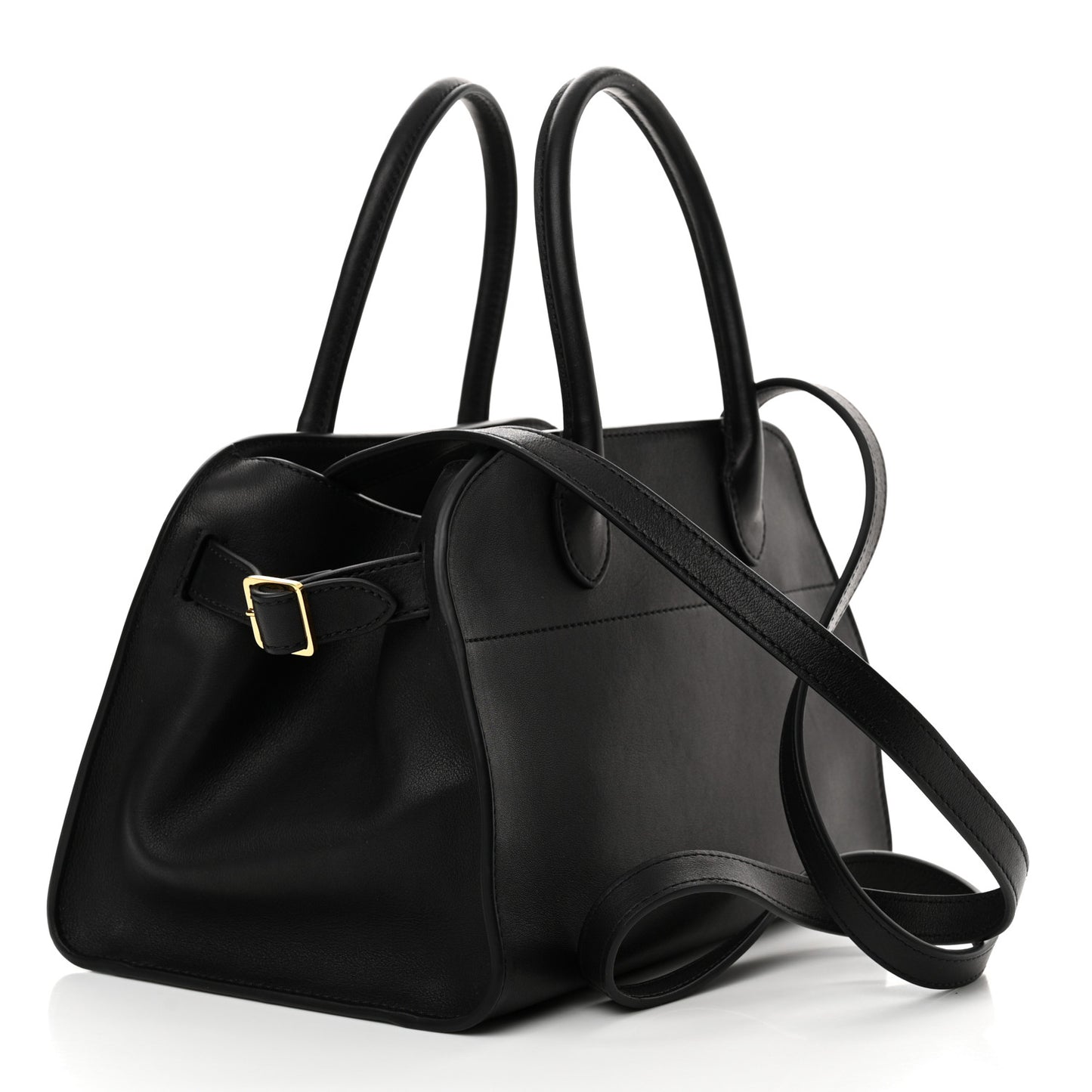 Polished Saddle Calfskin Soft Margaux 10 Bag Black
