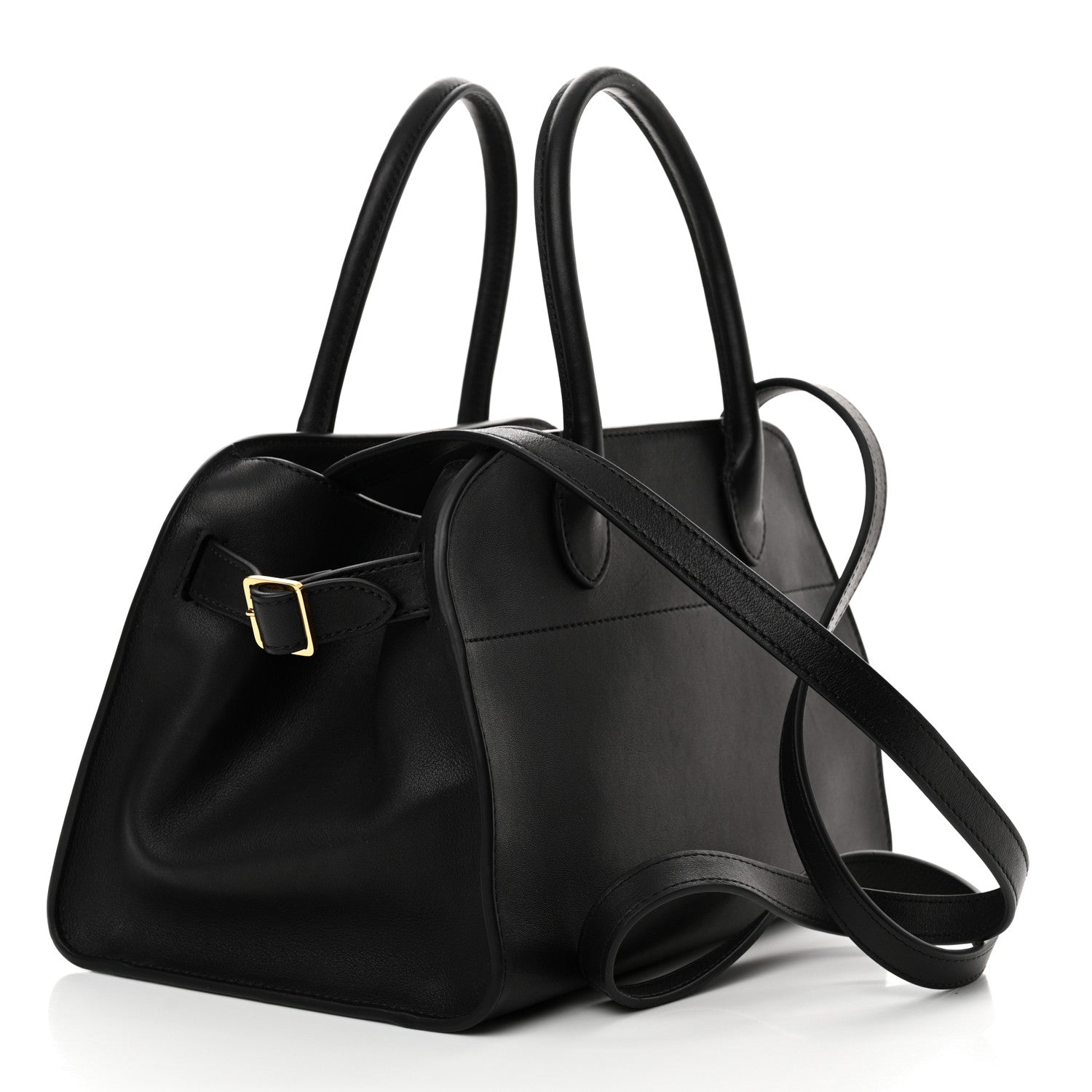 The Row Polished Saddle Calfskin Soft Margaux 10 Bag Black 3 of 10