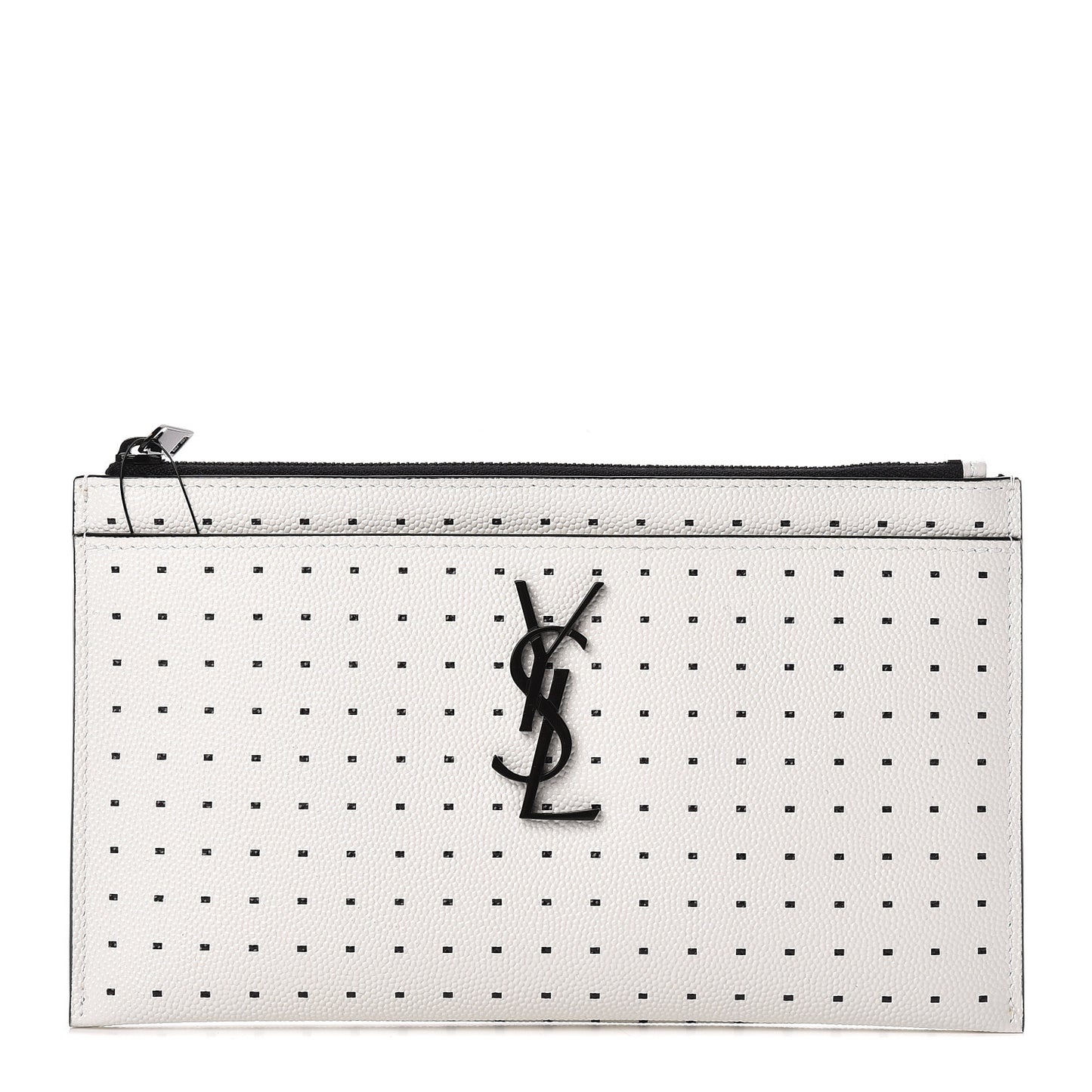 Calfskin Square Dot Zip Bill Pouch White