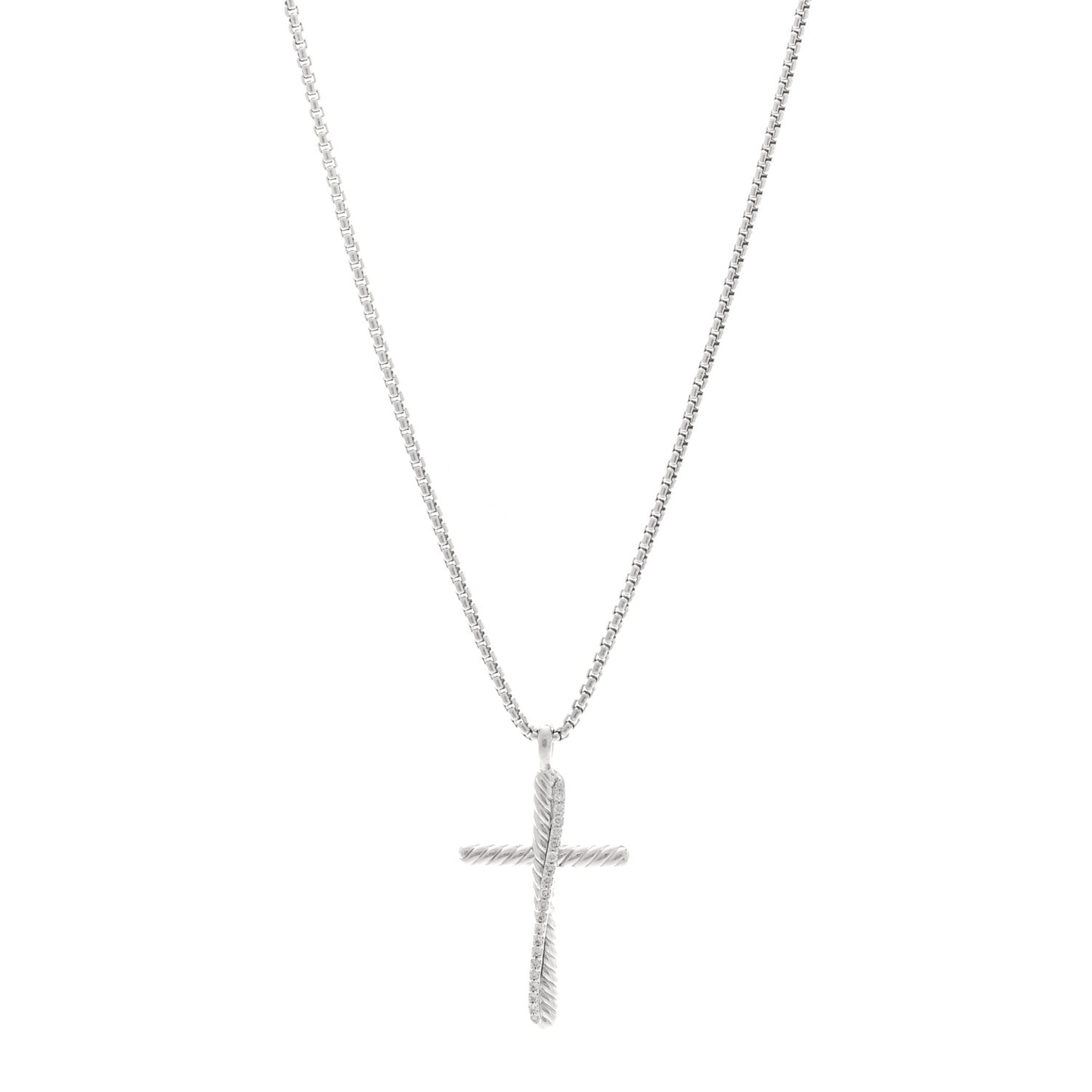 Sterling Silver Diamond 35mm Crossover Cross Necklace