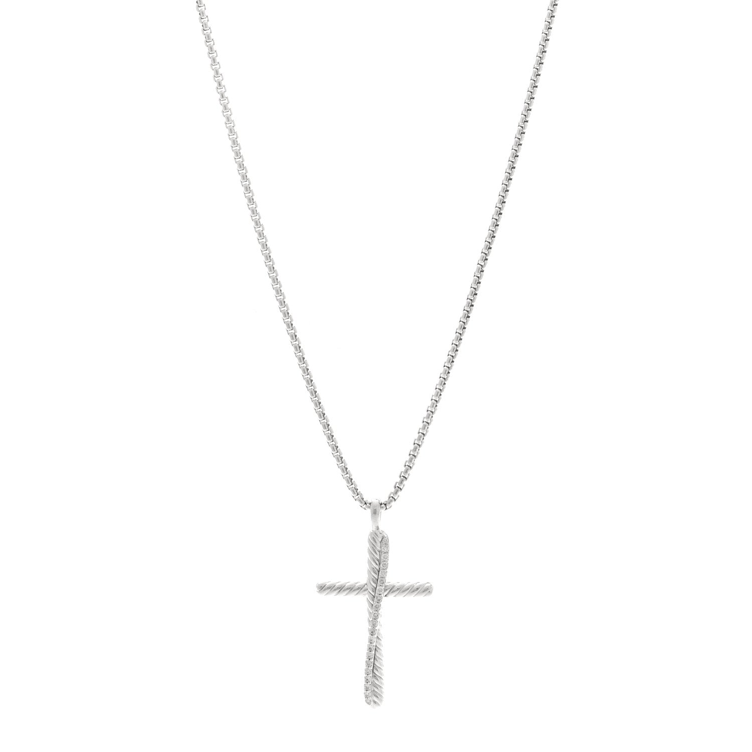 David Yurman Sterling Silver Diamond 35mm Crossover Cross Necklace 1 of 6