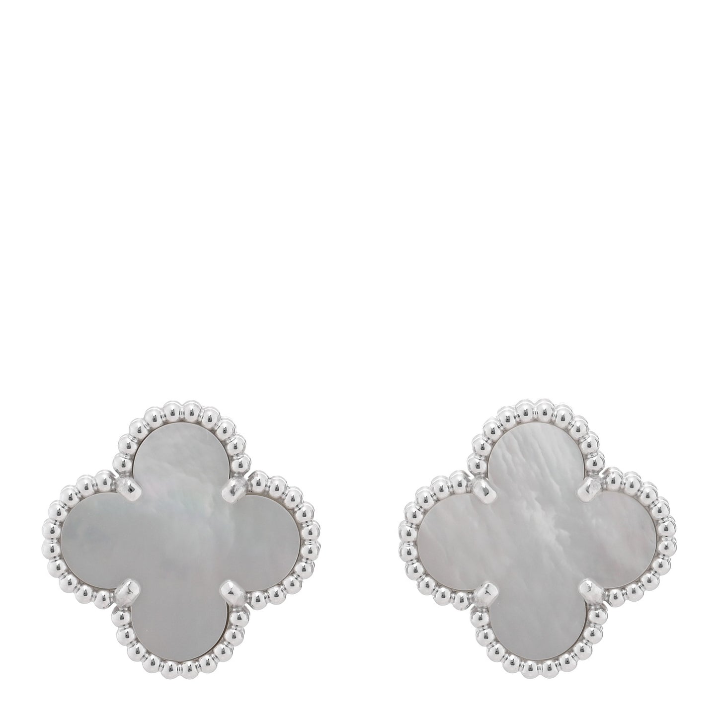 18K White Gold Mother of Pearl Vintage Alhambra Earrings
