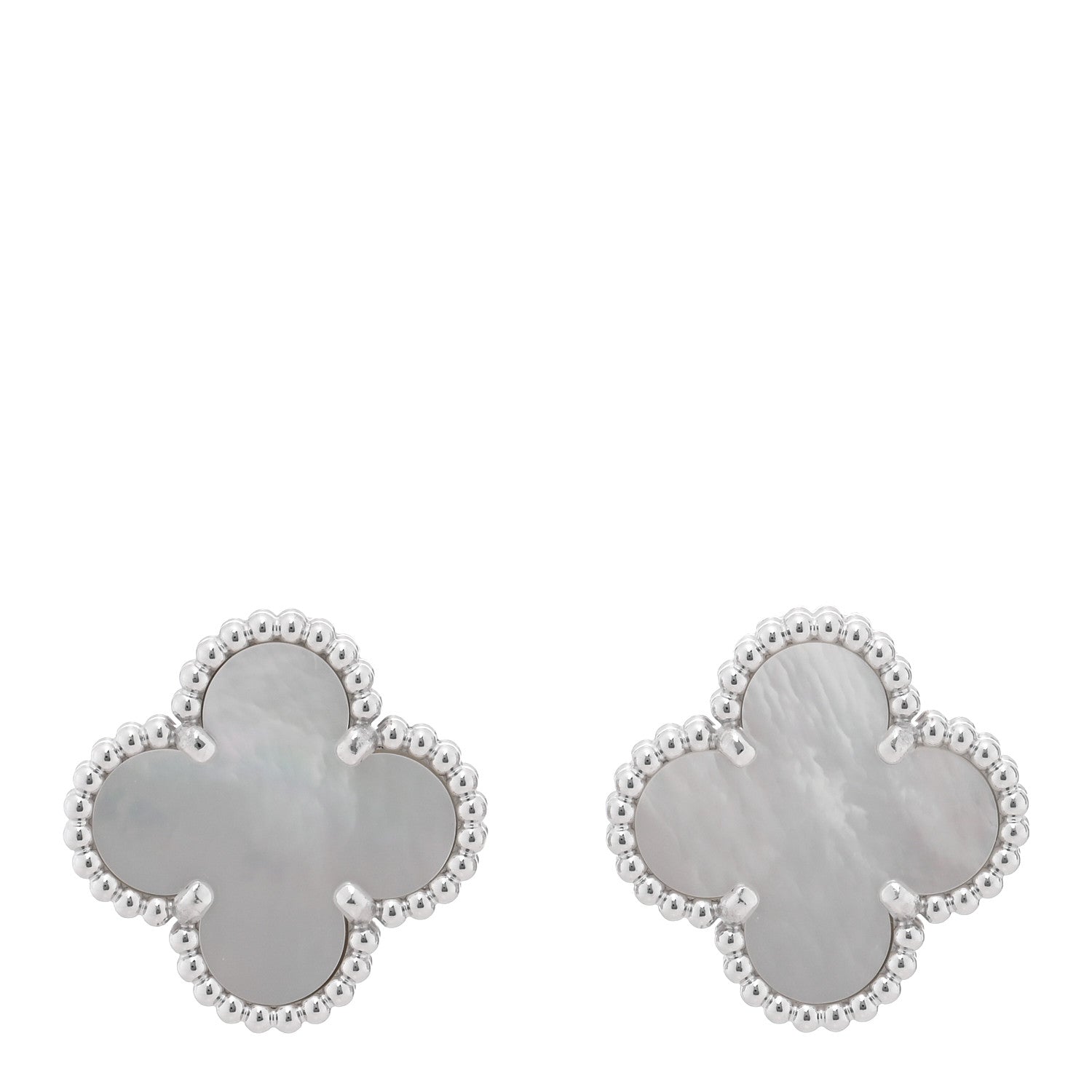 Van Cleef & Arpels 18K White Gold Mother of Pearl Vintage Alhambra Earrings 1 of 5