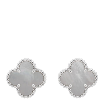 Van Cleef & Arpels 18K White Gold Mother of Pearl Vintage Alhambra Earrings 1 of 5