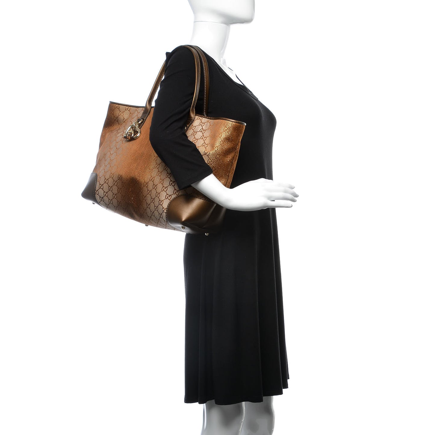 Monogram Lurex Heart Bit Charm Large Top Handle Tote Bronze
