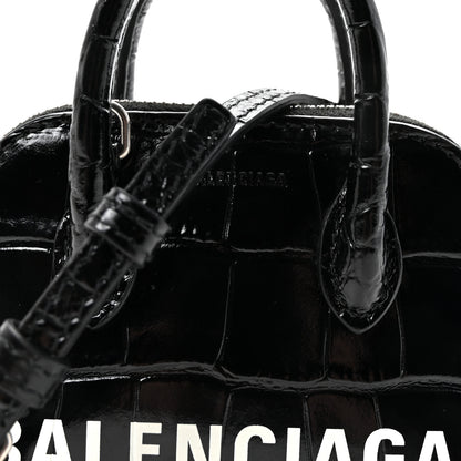 Balenciaga Shiny Calfskin Logo Crocodile Embossed Mini Ville Top Handle Bag Black 7 of 9
