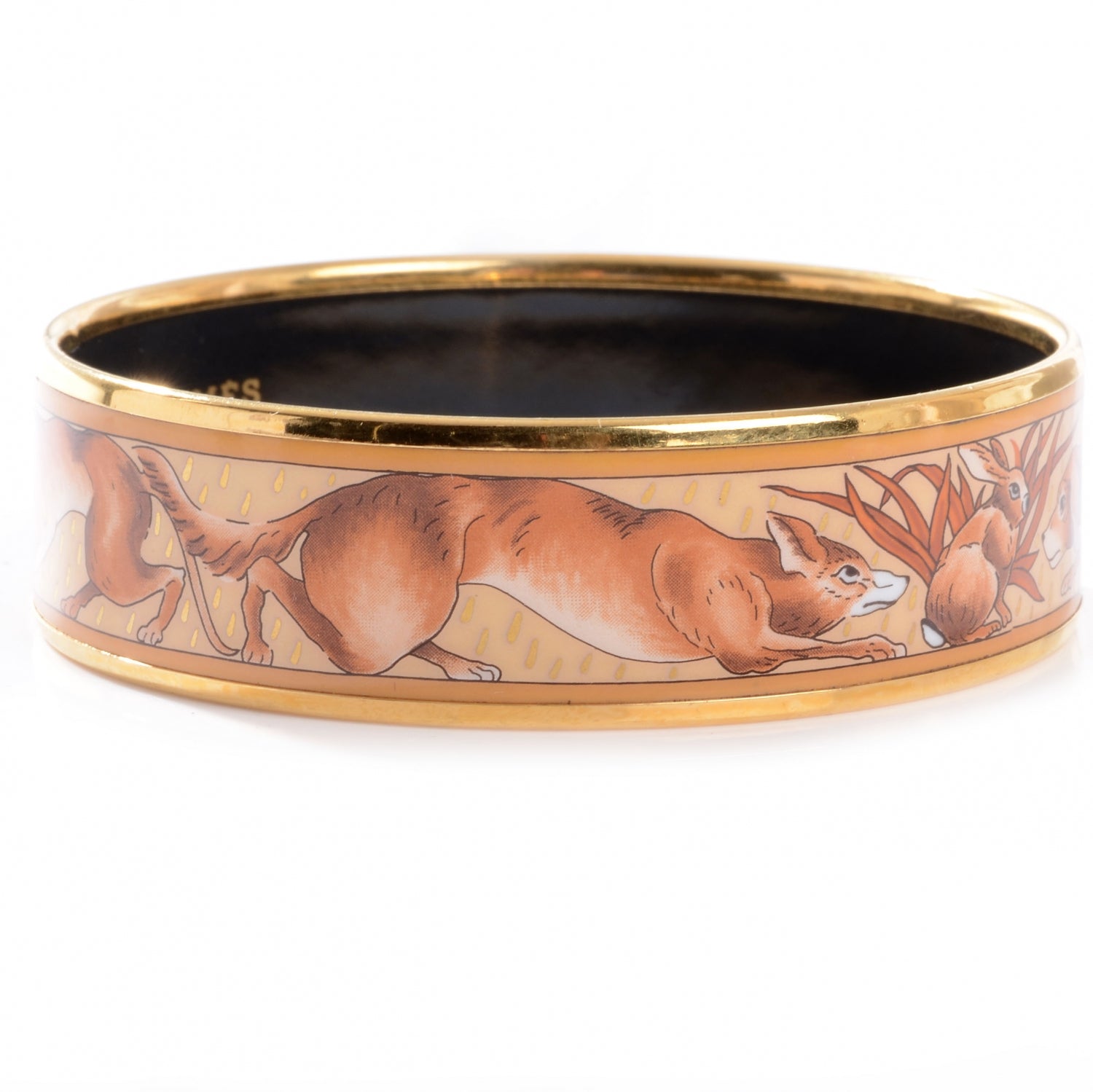 Hermes Enamel Printed Chasse au Bois Wide Bracelet 65 Gold Plated 4 of 4