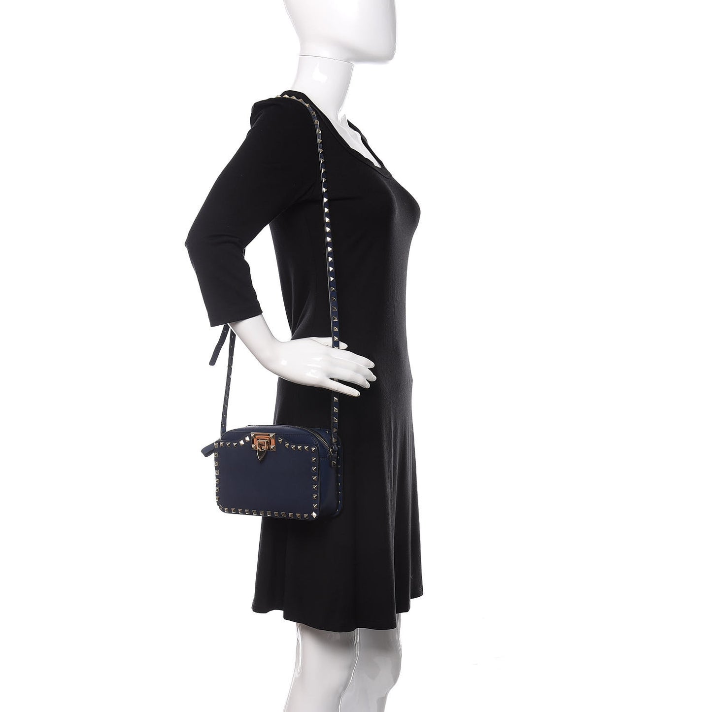 Calfskin Rockstud Flip Lock Camera Crossbody Bag Marine