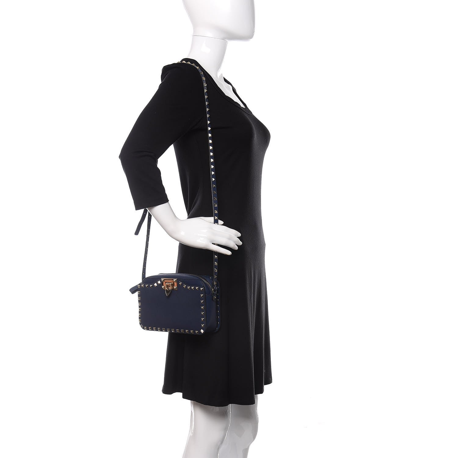 Valentino Garavani Calfskin Rockstud Flip Lock Camera Crossbody Bag Marine 2 of 9
