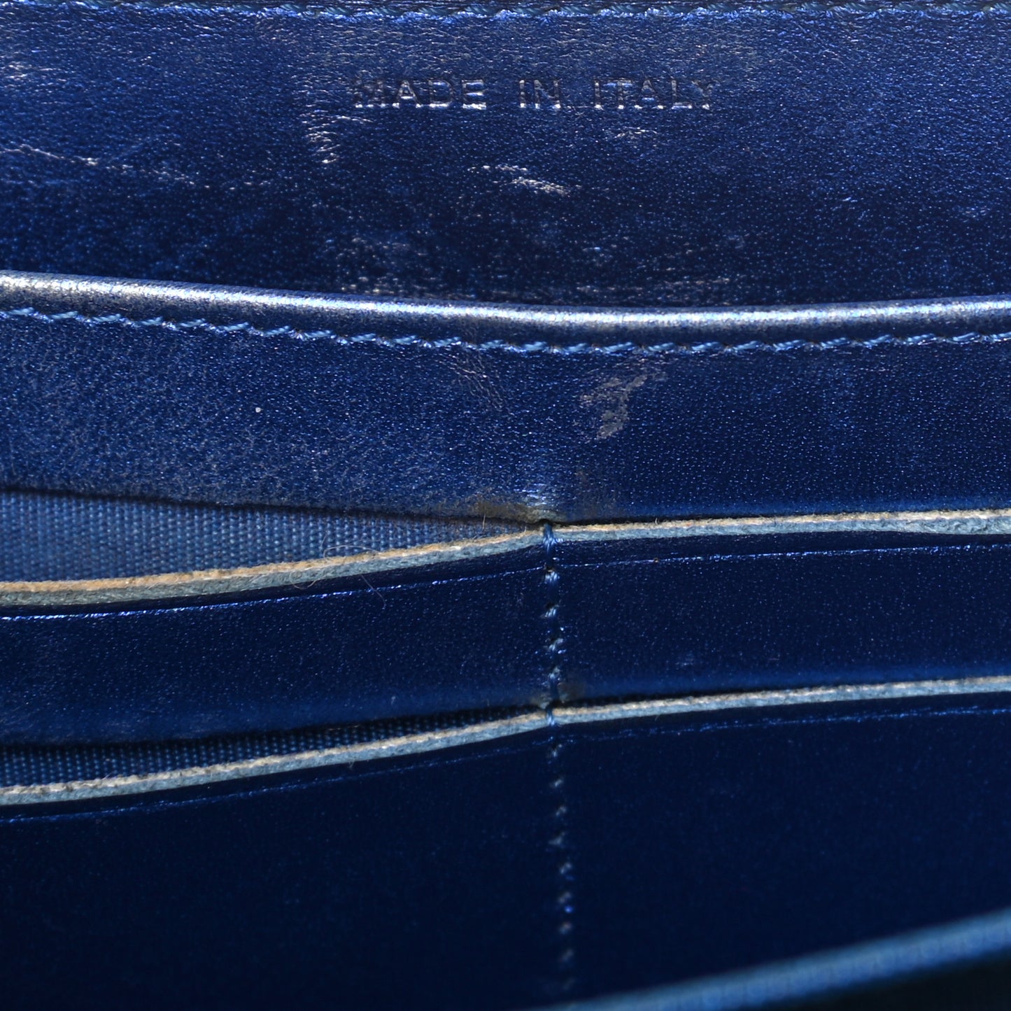 Metallic Patent Calfskin Quilted Boy L-Gusset Zip Wallet Blue