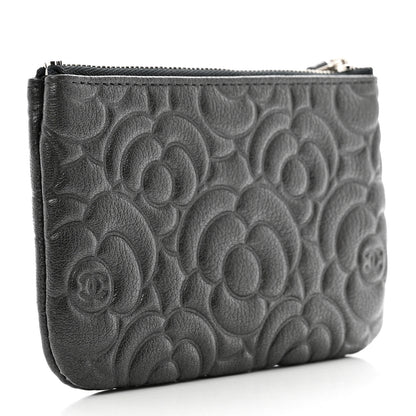 Chanel Goatskin Camellia Embossed Cosmetic Pouch Anthracite 3 of 8