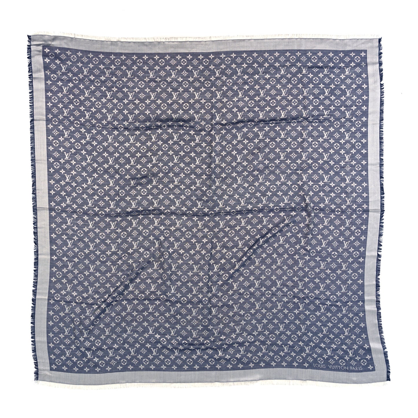 Silk Wool Monogram Denim Shawl Blue