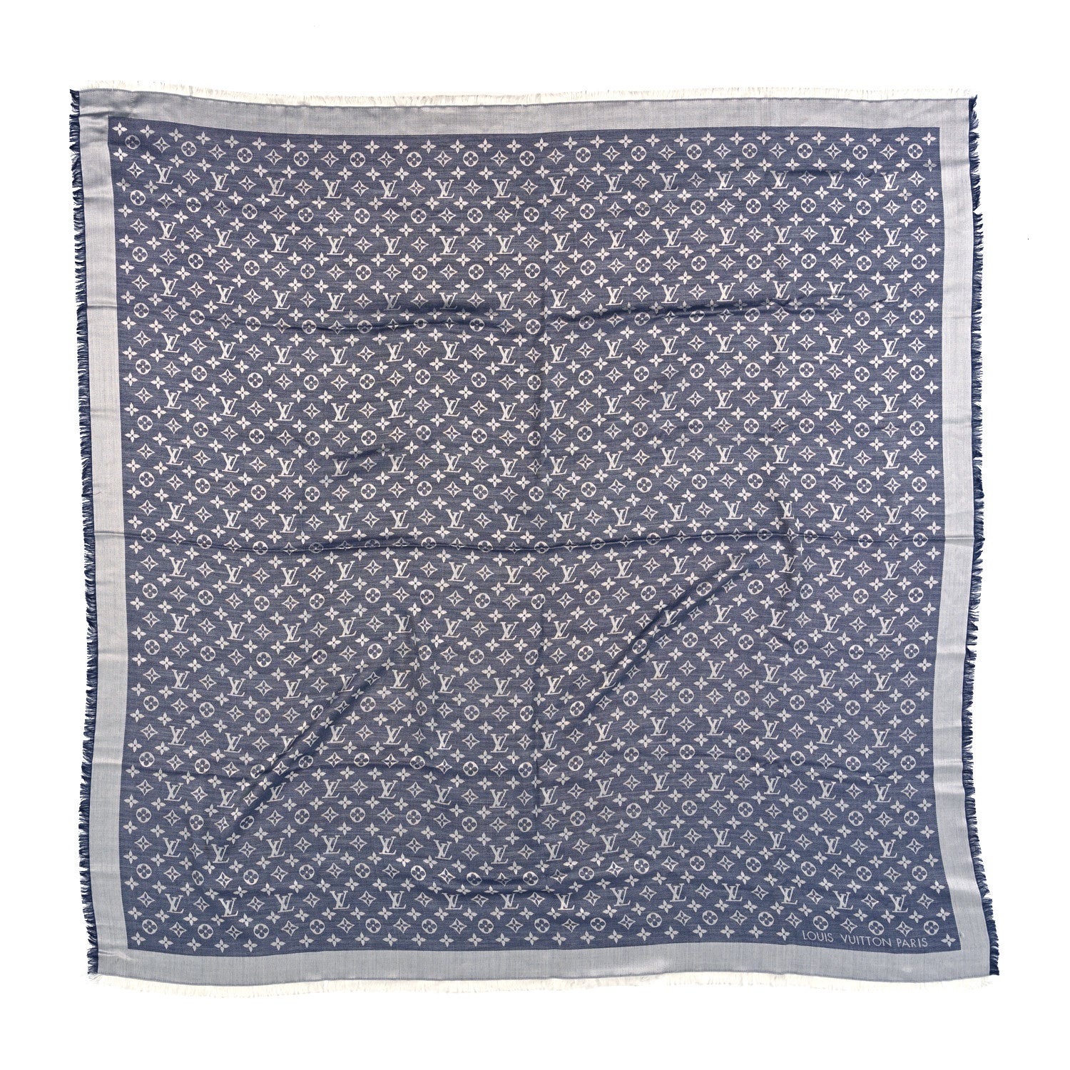 Louis Vuitton Silk Wool Monogram Denim Shawl Blue 1 of 4