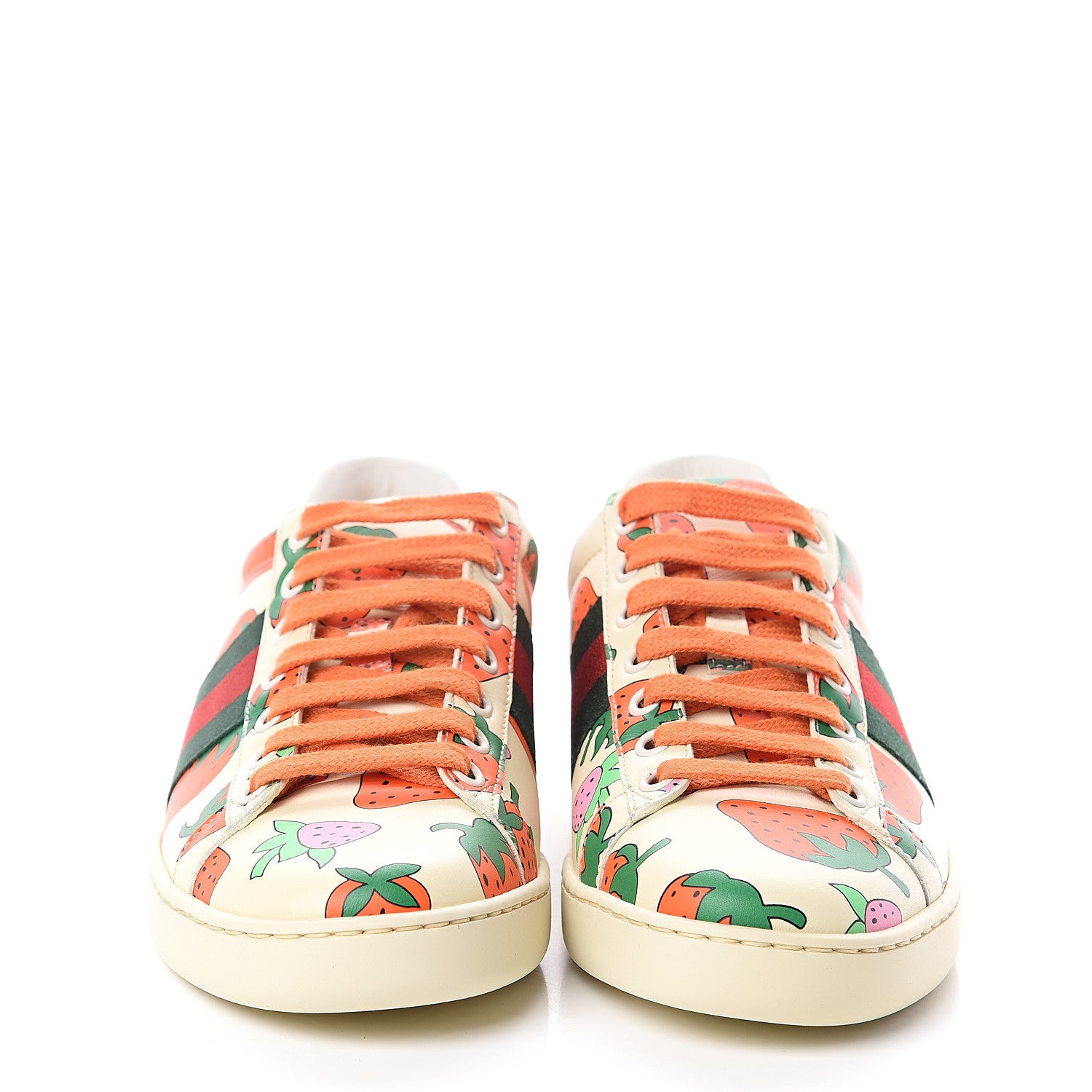 Gucci Calfskin Web Strawberry Print Womens Ace Sneakers 35.5 Ivory Red Green 2 of 7