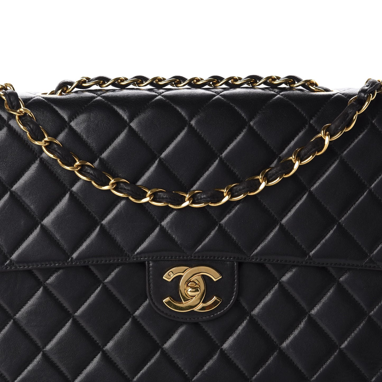 Lambskin Quilted XL Jumbo Single Flap Black